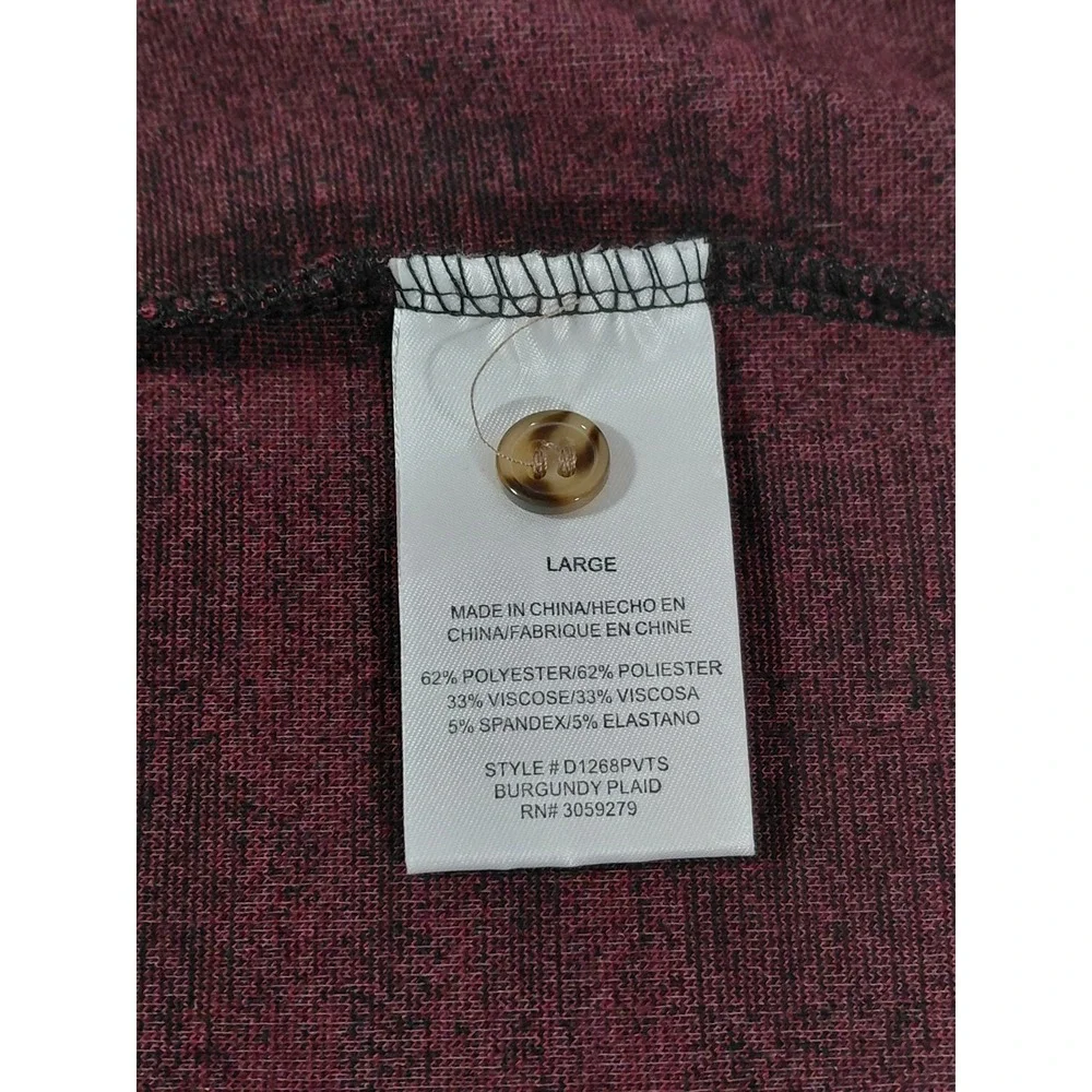 Thread & Supply Fleece Button Down Shirt Dress LG Long Coat Burgundy Plaid